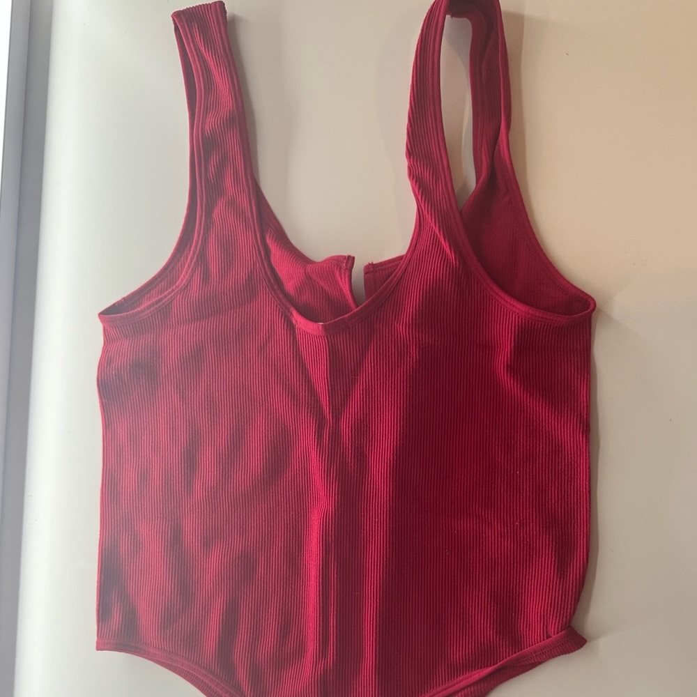 Red Ribbed Bodysuit